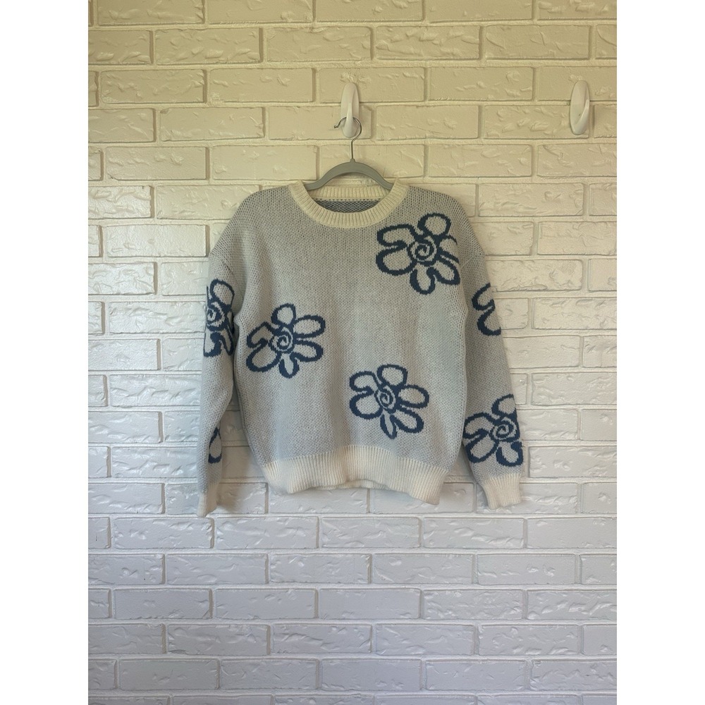SHEIN Women's Lune Floral Pattern Round Neck Drop‎ Shoulder Sweater Sz Small